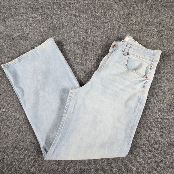 H&M Denim - H&M Wide Leg Jeans Women Size 12 Light Blue High Waist Frayed Hem Y2K BOHO